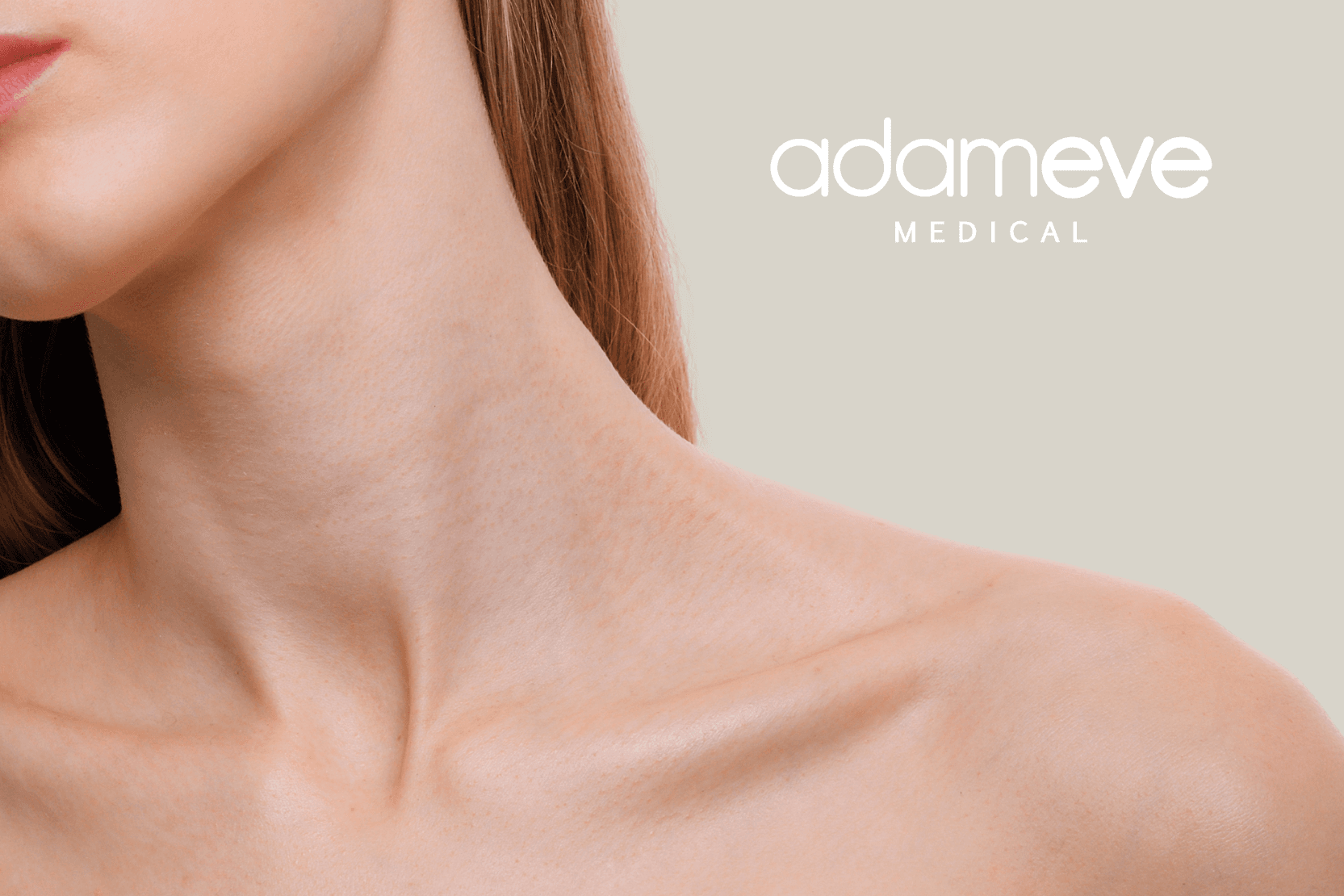 Adam & Eve Medical, hero de newsletter: cuello y clavícula con el logotipo adameve Medical