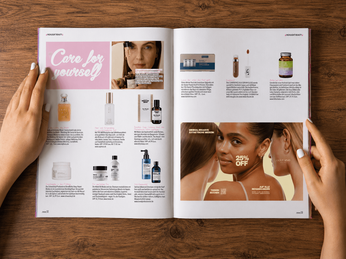 Adam & Eve Medical, anuncio en revista: 25% off auf alle Behandlungen, minimal invasive ästhetische Medizin