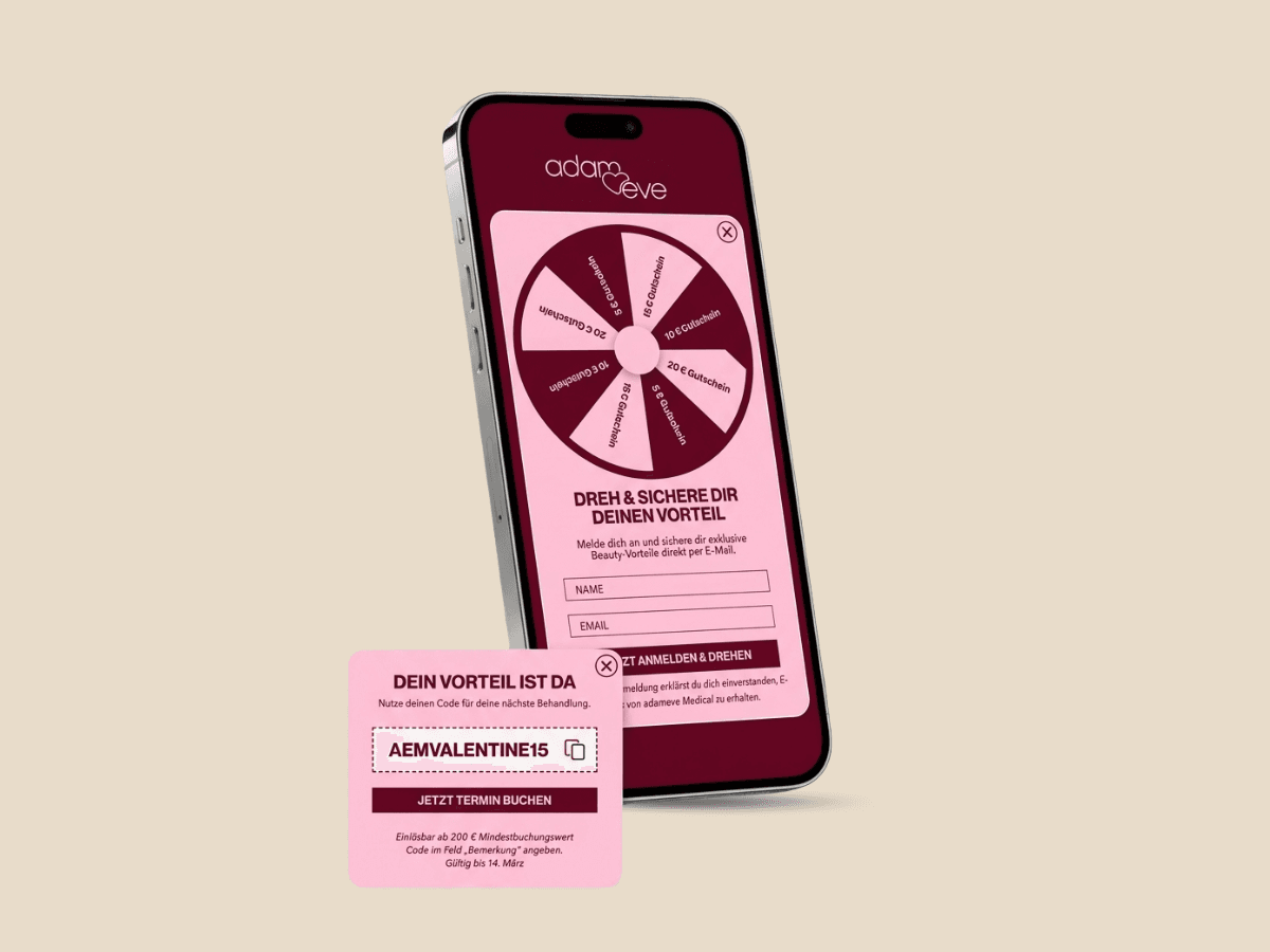 Better Together, ruleta de premios «Dreh & sichere dir deinen Vorteil» de Adam & Eve
