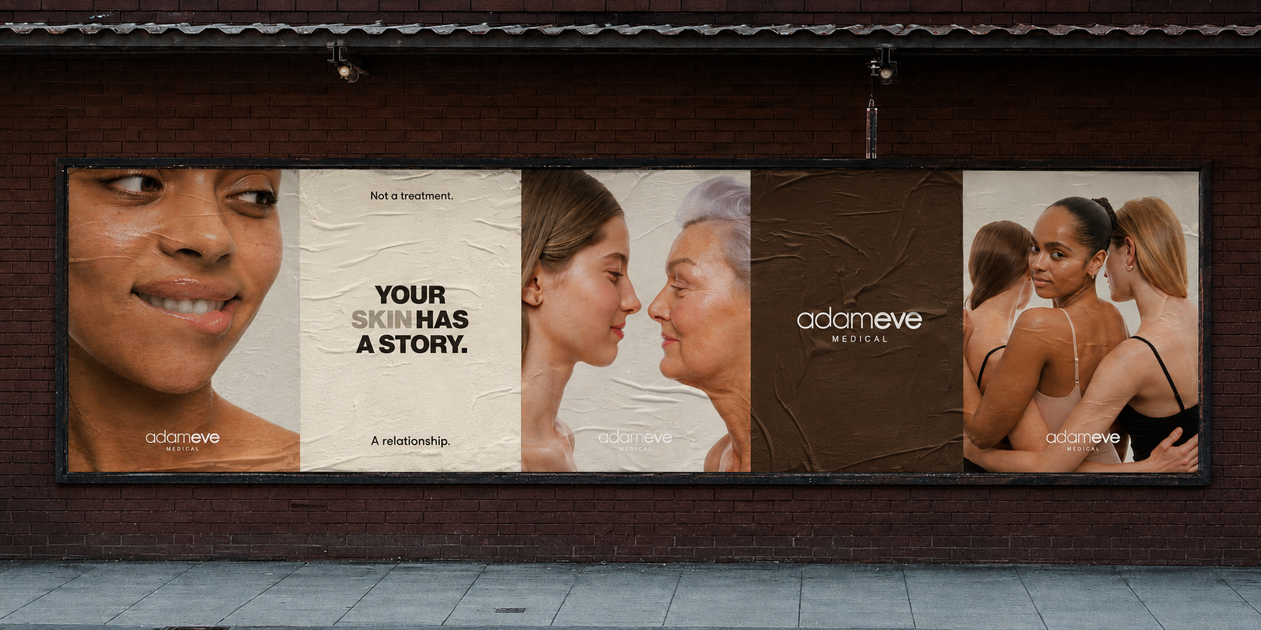 Adam & Eve Medical, valla publicitaria con la campaña ‘Your skin has a story. A relationship.’ a todo el ancho