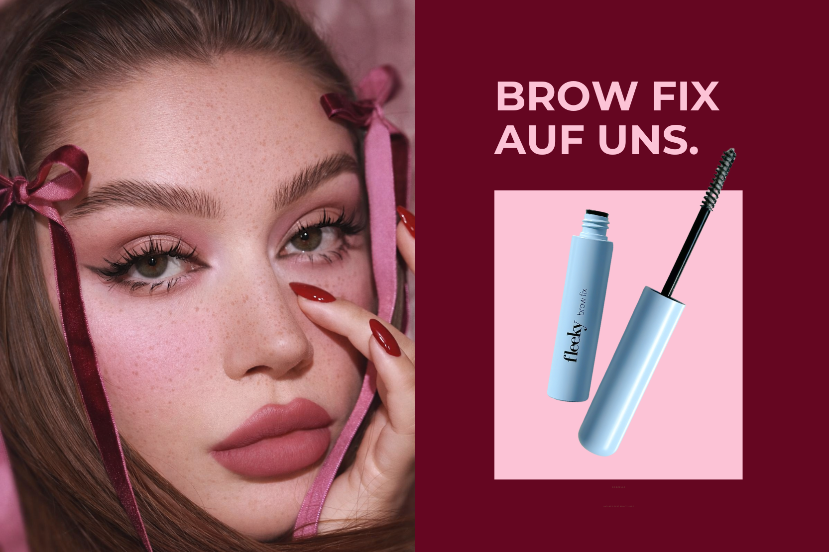Better Together, aplicación de campaña «Brow Fix auf uns» con producto fleeky brow fix