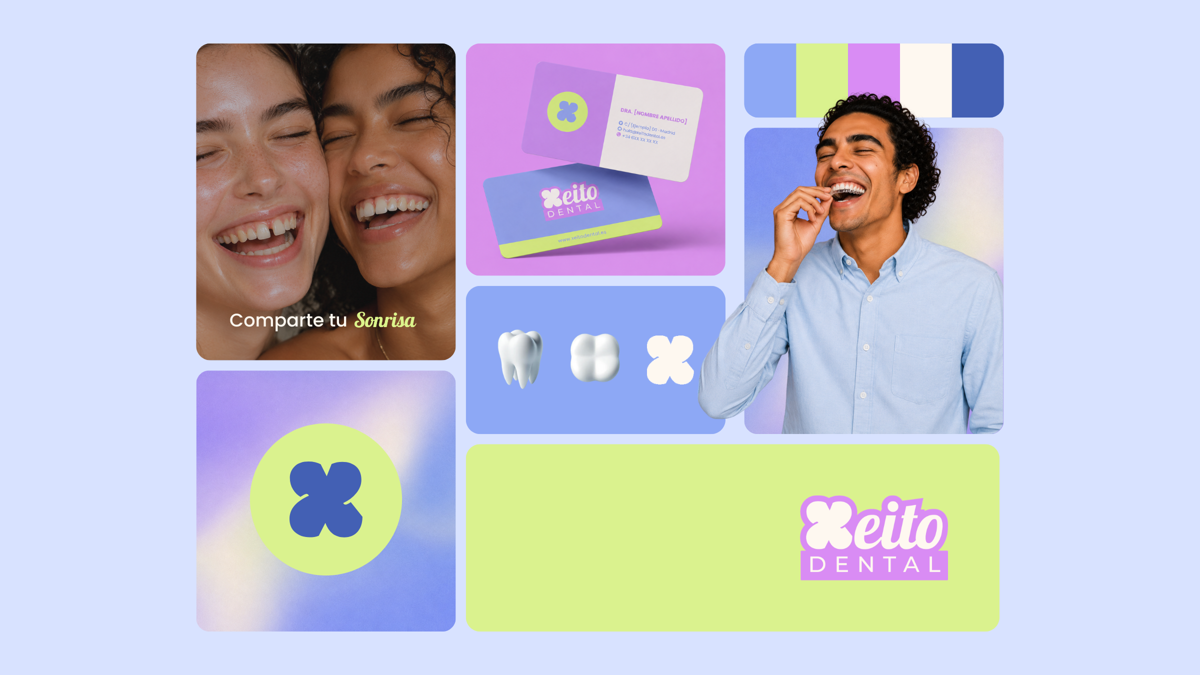 Tablero de marca de Xeito Dental, banda a todo el ancho